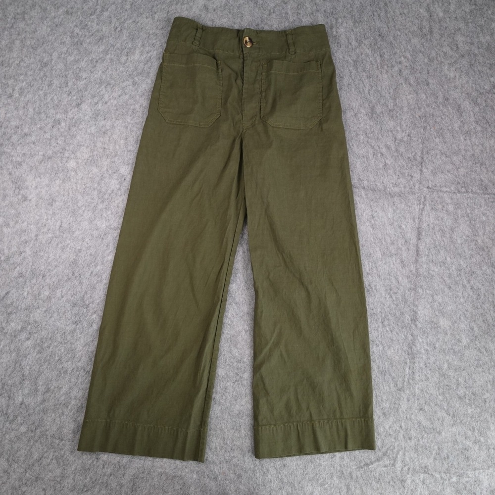 Maeve Pant Women Size 31 Green The Colette Linen Blend High Rise Wide Leg